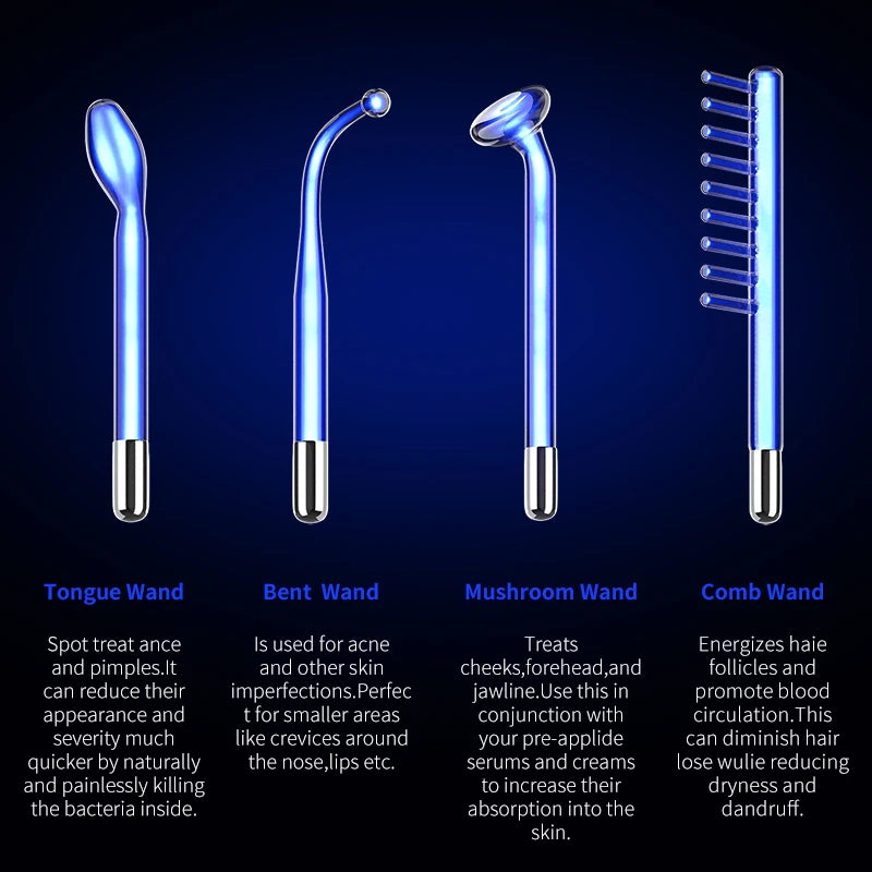 4-Piece High Frequency Facial Electrode Set – Neon & Argon Glass Tubes