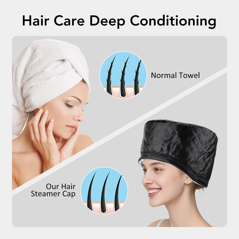 Heated Hair Steamer Cap – Adjustable Spa Hair Care Hat