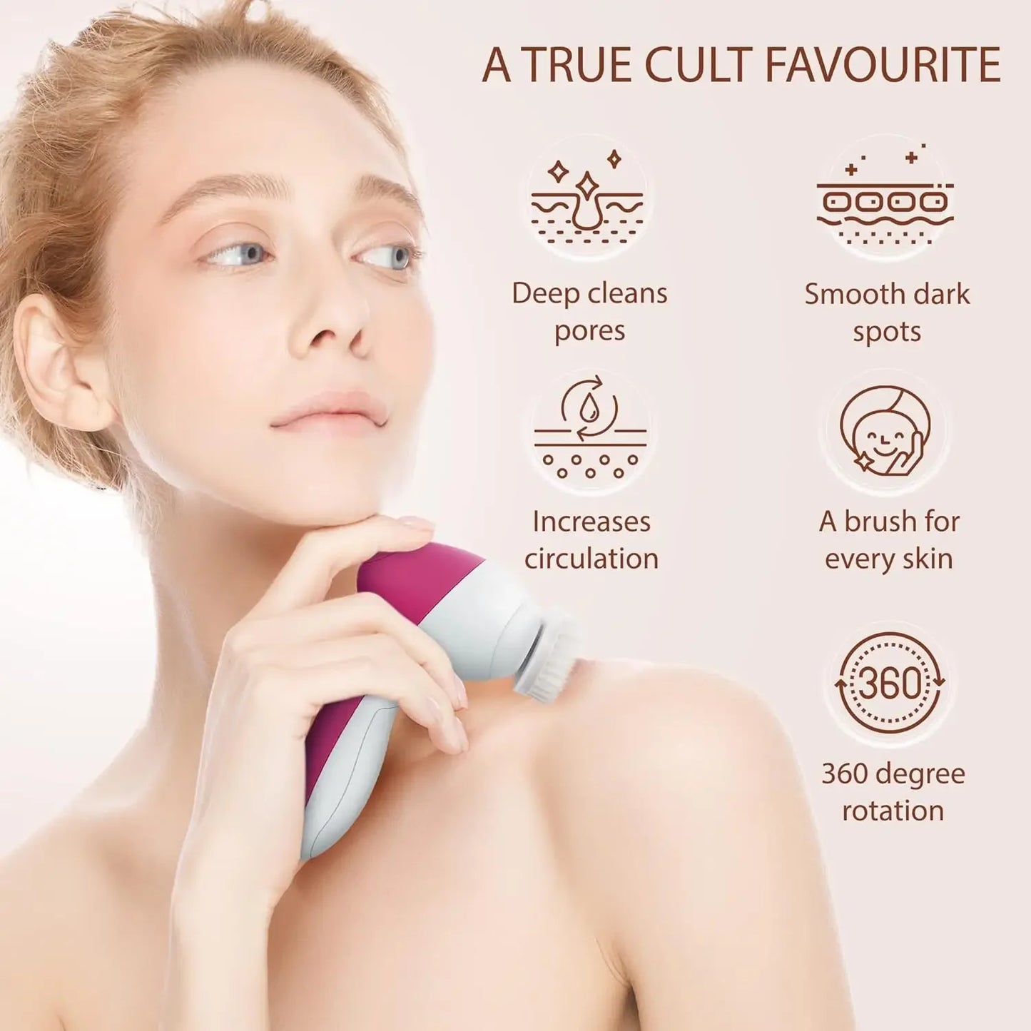 5-in-1 Electric Facial Cleansing Brush – Deep Clean & Massage Device